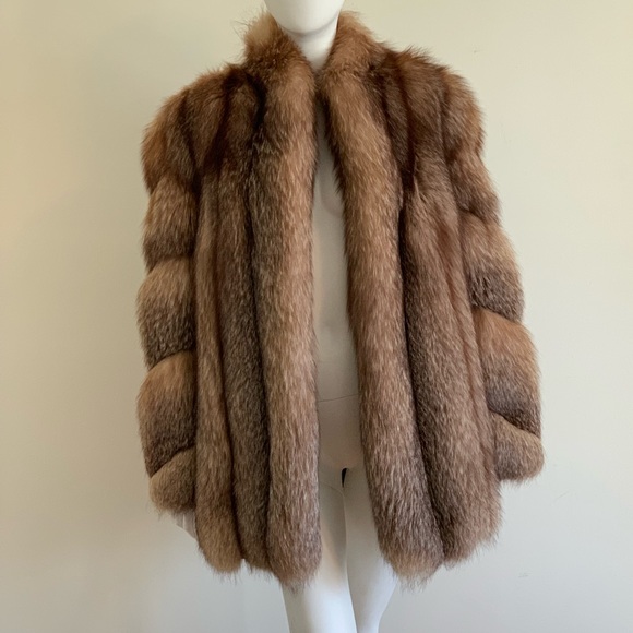 Fox Fur Coat Medium / Large brown beige M L New - Picture 5 of 7